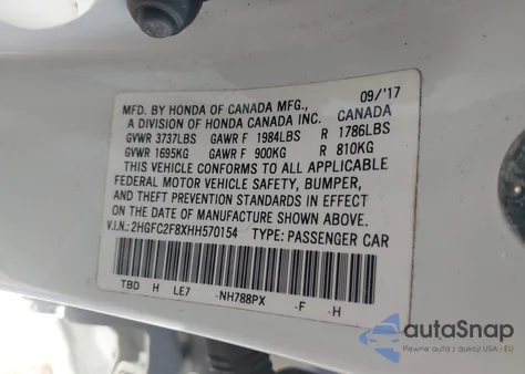 2017 Honda Civic Ex z USA, uszkodzony, nr VIN 2HGFC2F8XHH570154